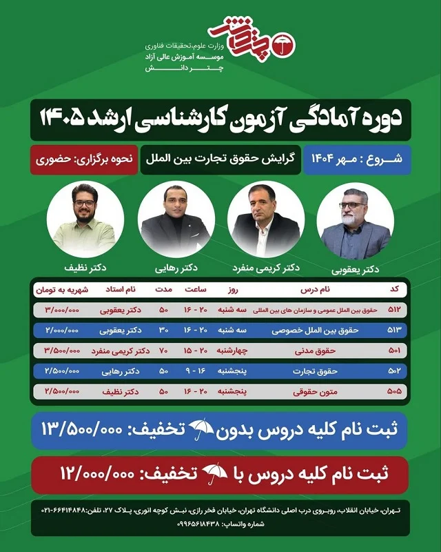 دوره آمادگی آزمون کارشناسی ارشد حقوق تجارت و بین الملل 1405
