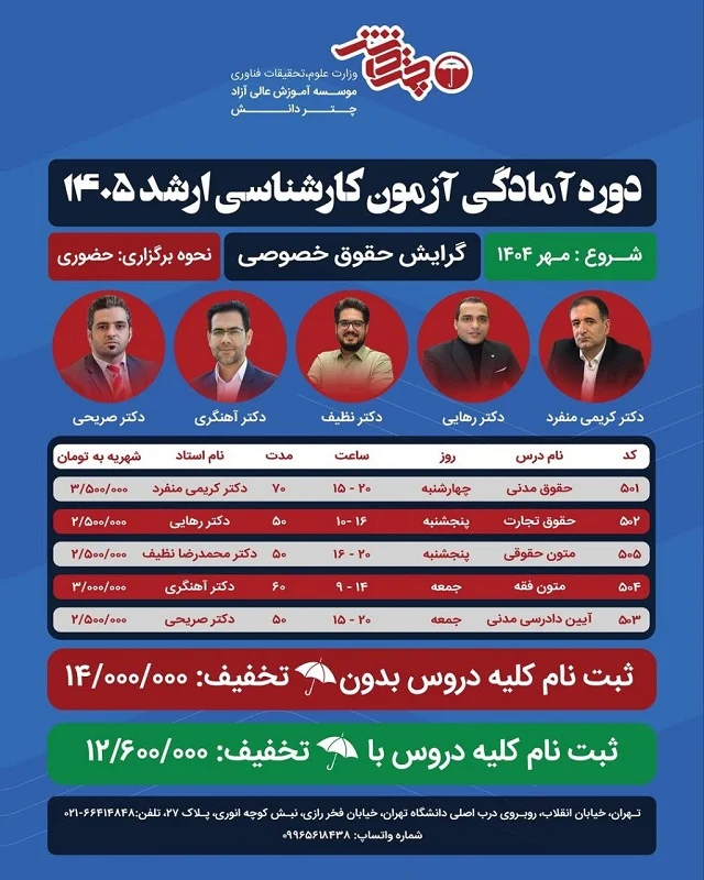دوره آمادگی آزمون کارشناسی ارشد حقوق خصوصی 1405